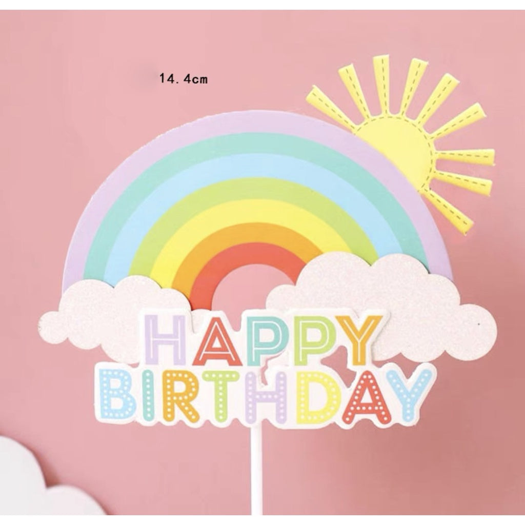 Rainbow and Sun Cake Topper - Happy Birthday