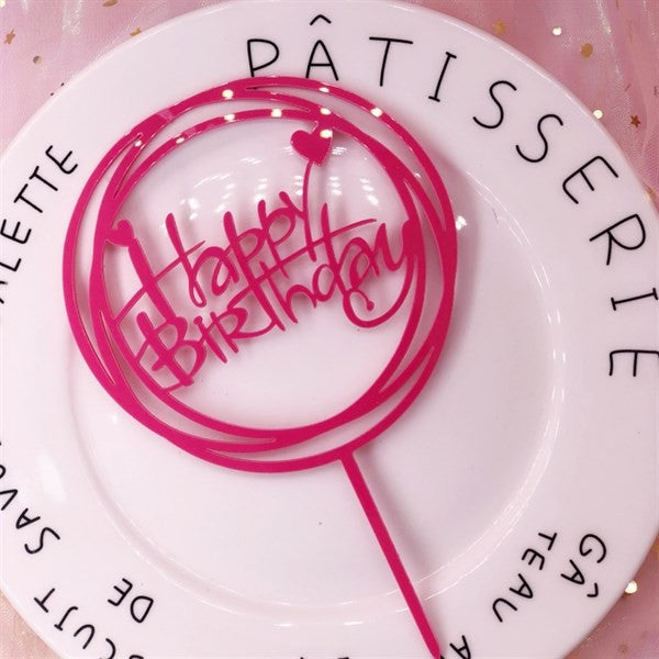 Pink Acrylic HPBD Cake Topper