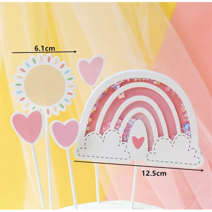 Cute Rainbow and Heart Cake Toppers