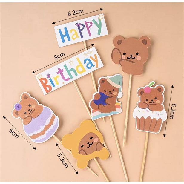 Cute Teddy Bear Cake Topper Set - Happy Birthday